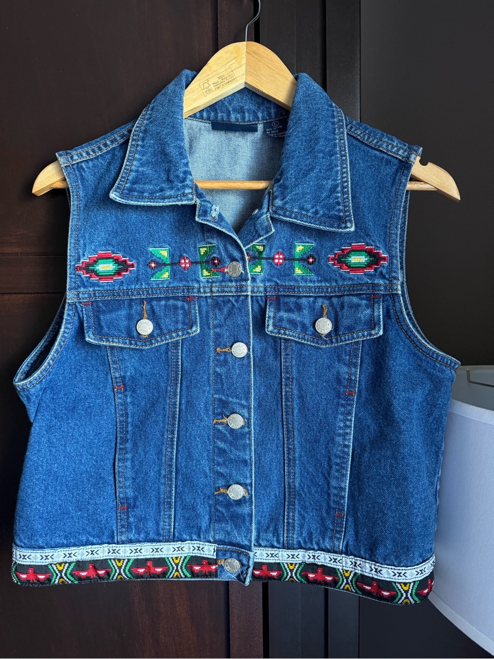 Vintage Baccini Western Navajo Denim Vest size large